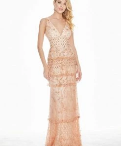 Ashley Lauren - 1422 Beaded Tiered Plunging V-Neck Dress 15 Ashley Lauren - 1422 Beaded Tiered Plunging V-Neck Dress
