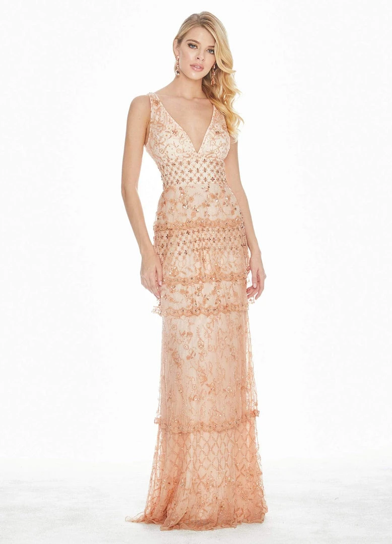Ashley Lauren - 1422 Beaded Tiered Plunging V-Neck Dress 7 Ashley Lauren - 1422 Beaded Tiered Plunging V-Neck Dress