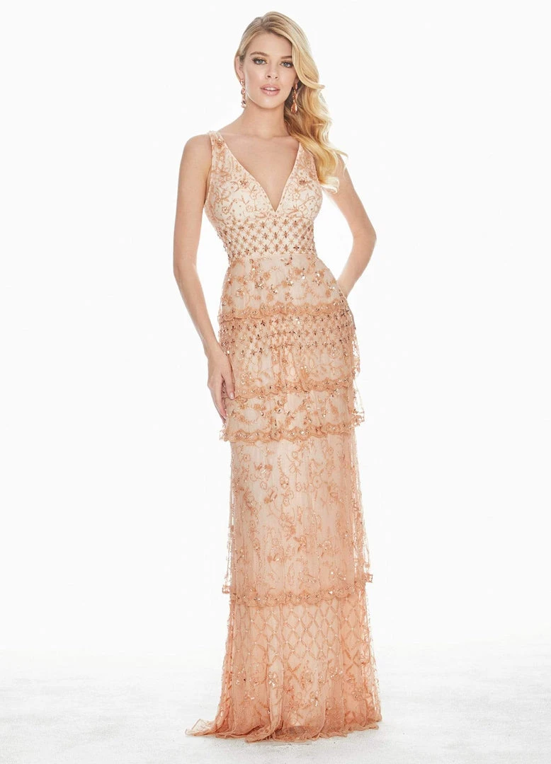 Ashley Lauren - 1422 Beaded Tiered Plunging V-Neck Dress 9 Ashley Lauren - 1422 Beaded Tiered Plunging V-Neck Dress