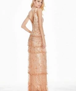 Ashley Lauren - 1422 Beaded Tiered Plunging V-Neck Dress 18 Ashley Lauren - 1422 Beaded Tiered Plunging V-Neck Dress