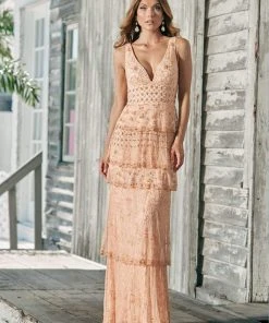 Ashley Lauren - 1422 Beaded Tiered Plunging V-Neck Dress 19 Ashley Lauren - 1422 Beaded Tiered Plunging V-Neck Dress