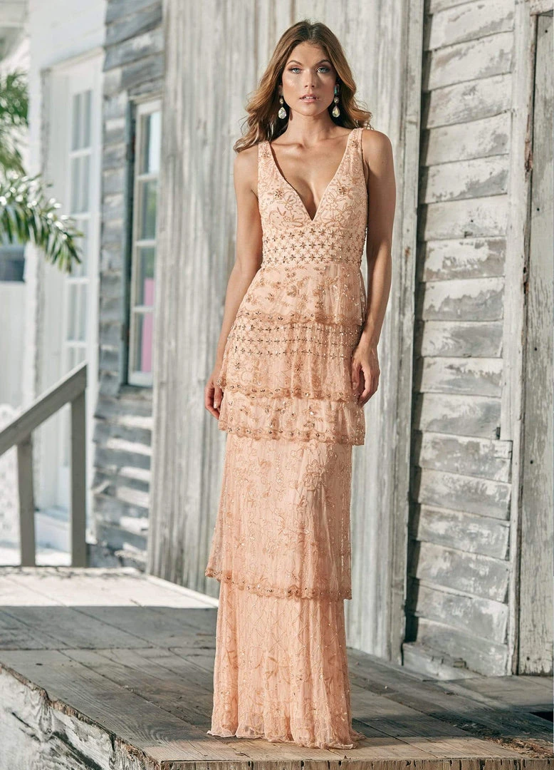 Ashley Lauren - 1422 Beaded Tiered Plunging V-Neck Dress 11 Ashley Lauren - 1422 Beaded Tiered Plunging V-Neck Dress