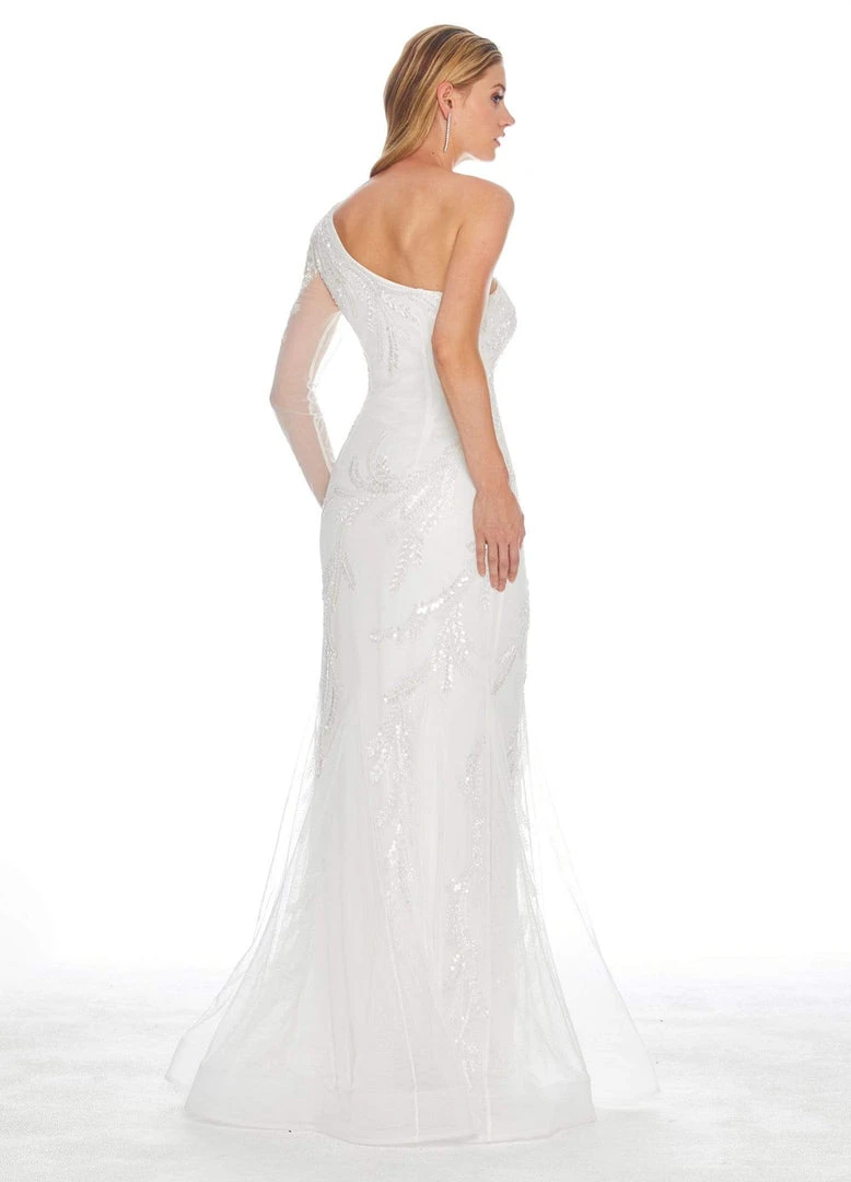 Ashley Lauren - 1432 Beaded One Shoulder Sleeve Dress 7 Ashley Lauren - 1432 Beaded One Shoulder Sleeve Dress