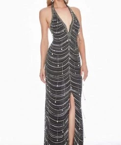 Ashley Lauren - 1439 Plunging Halter Sequin Evening Gown