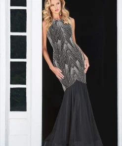 Ashley Lauren - 1444 Bedazzled Jewel Neck Tulle Mermaid Dress