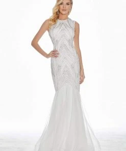 Ashley Lauren - 1444 Bedazzled Jewel Neck Tulle Mermaid Dress