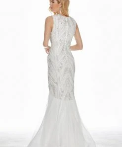 Ashley Lauren - 1444 Bedazzled Jewel Neck Tulle Mermaid Dress