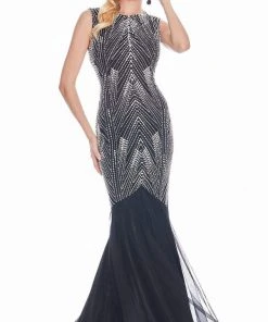 Ashley Lauren - 1444 Bedazzled Jewel Neck Tulle Mermaid Dress