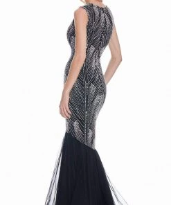 Ashley Lauren - 1444 Bedazzled Jewel Neck Tulle Mermaid Dress