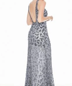 Ashley Lauren - 1447 Bedazzled Halter Fitted Dress With Train