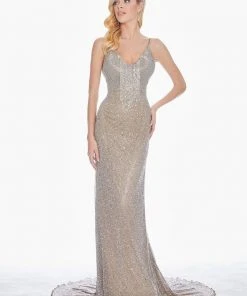 Ashley Lauren - 1451 Beaded Fringe V-Neck Dress