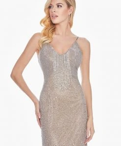 Ashley Lauren - 1451 Beaded Fringe V-Neck Dress