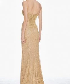 Ashley Lauren - 1451 Beaded Fringe V-Neck Dress