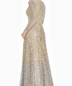 Ashley Lauren - 1456 Ombre Sequined V-neck A-line Dress