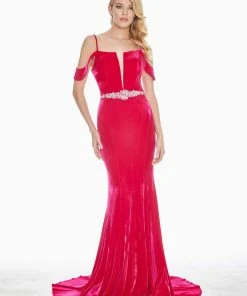 Ashley Lauren - 1473 Plunge Notched Off Shoulder Velvet Gown 10 Ashley Lauren - 1473 Plunge Notched Off Shoulder Velvet Gown