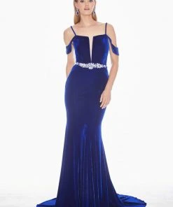 Ashley Lauren - 1473 Plunge Notched Off Shoulder Velvet Gown 12 Ashley Lauren - 1473 Plunge Notched Off Shoulder Velvet Gown