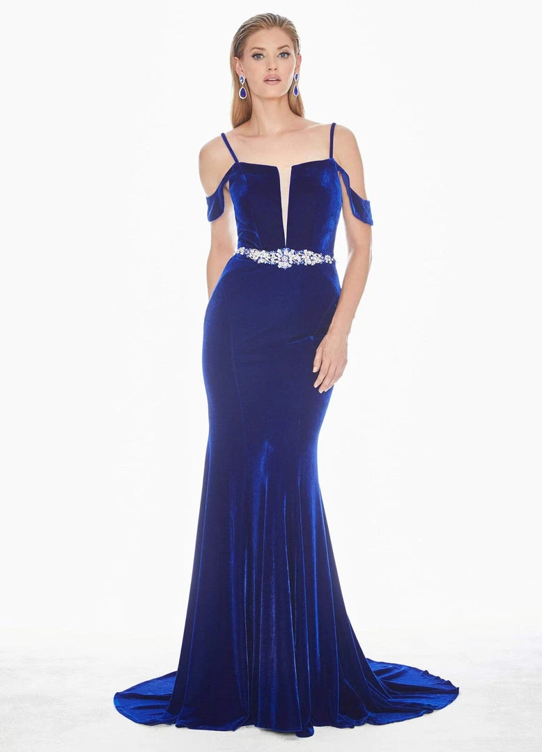 Ashley Lauren - 1473 Plunge Notched Off Shoulder Velvet Gown 7 Ashley Lauren - 1473 Plunge Notched Off Shoulder Velvet Gown