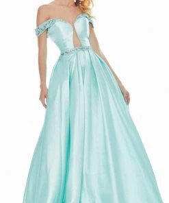 Ashley Lauren - 1476 Beaded Plunging Off-Shoulder Ballgown With Train
