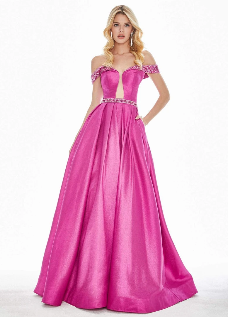 Ashley Lauren - 1476 Beaded Plunging Off-Shoulder Ballgown With Train 9 Ashley Lauren - 1476 Beaded Plunging Off-Shoulder Ballgown With Train