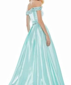 Ashley Lauren - 1476 Beaded Plunging Off-Shoulder Ballgown With Train