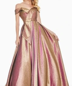 Ashley Lauren - 1490 Two Tone Off-Shoulder Brocade Ballgown