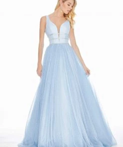 Ashley Lauren - 1502 Deep V-neck Glitter Tulle Ballgown 24 Ashley Lauren - 1502 Deep V-neck Glitter Tulle Ballgown
