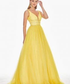 Ashley Lauren - 1502 Deep V-neck Glitter Tulle Ballgown 26 Ashley Lauren - 1502 Deep V-neck Glitter Tulle Ballgown