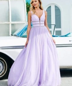 Ashley Lauren - 1502 Deep V-neck Glitter Tulle Ballgown 21 Ashley Lauren - 1502 Deep V-neck Glitter Tulle Ballgown