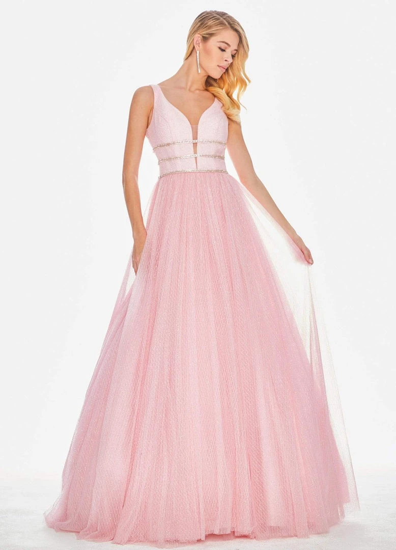 Ashley Lauren - 1502 Deep V-neck Glitter Tulle Ballgown 3 Ashley Lauren - 1502 Deep V-neck Glitter Tulle Ballgown