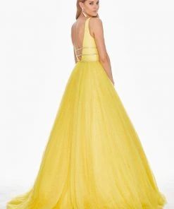 Ashley Lauren - 1502 Deep V-neck Glitter Tulle Ballgown 27 Ashley Lauren - 1502 Deep V-neck Glitter Tulle Ballgown