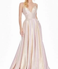 Ashley Lauren - 1513 Spaghetti Strap Two-Toned Metallic A-Line Gown