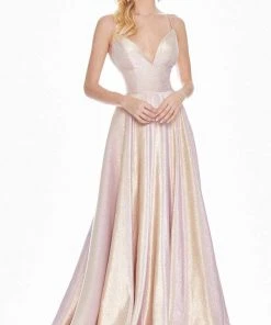 Ashley Lauren - 1513 Spaghetti Strap Two-Toned Metallic A-Line Gown