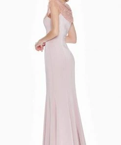Ashley Lauren - 1517 Cap Sleeve Bead Fringed Crepe Sheath Gown