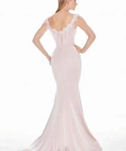 Ashley Lauren - 1522 Beaded Fringe Appliqued Mermaid Gown