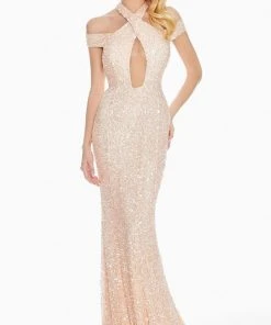 Ashley Lauren - 1560 Off Shoulder Halter Sequin Evening Dress