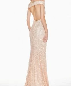Ashley Lauren - 1560 Off Shoulder Halter Sequin Evening Dress 8 Ashley Lauren - 1560 Off Shoulder Halter Sequin Evening Dress