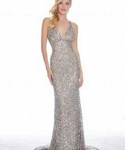 Ashley Lauren - 1561 Sequined Crisscross Strapped Sheath Gown