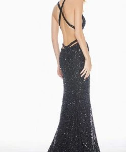 Ashley Lauren - 1561 Sequined Crisscross Strapped Sheath Gown