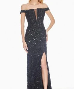 Ashley Lauren - 1562 Beaded Off-Shoulder Gown With Slit