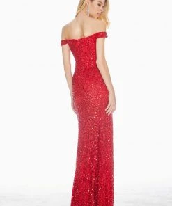 Ashley Lauren - 1562 Beaded Off-Shoulder Gown With Slit