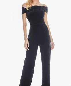 Ashley Lauren - 1571 Velvet Off-Shoulder Jumpsuit