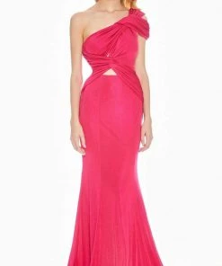 Ashley Lauren - 1574 Asymmetrical Bustier Twist Metallic Jersey Gown