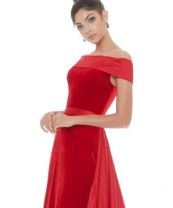 Ashley Lauren - 1588 Off-Shoulder Velvet Dress With Overskirt