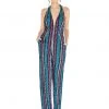 Ashley Lauren - 1616 Beaded Striped Deep V-neck Jumpsuit