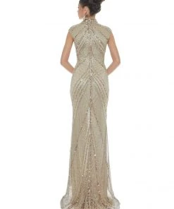 Ashley Lauren - 1624 Embellished High Neck Dress With Slit