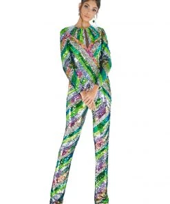 Ashley Lauren - 1628 Beaded Long Sleeve Jumpsuit