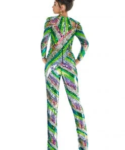 Ashley Lauren - 1628 Beaded Long Sleeve Jumpsuit