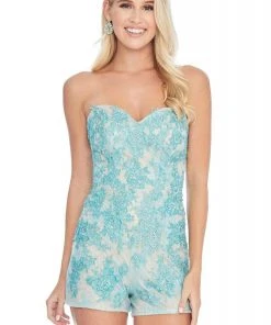 Ashley Lauren - 1689 Lace Applique Sweetheart Romper With Overskirt