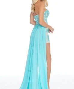 Ashley Lauren - 1689 Lace Applique Sweetheart Romper With Overskirt