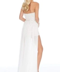 Ashley Lauren - 1689 Lace Applique Sweetheart Romper With Overskirt